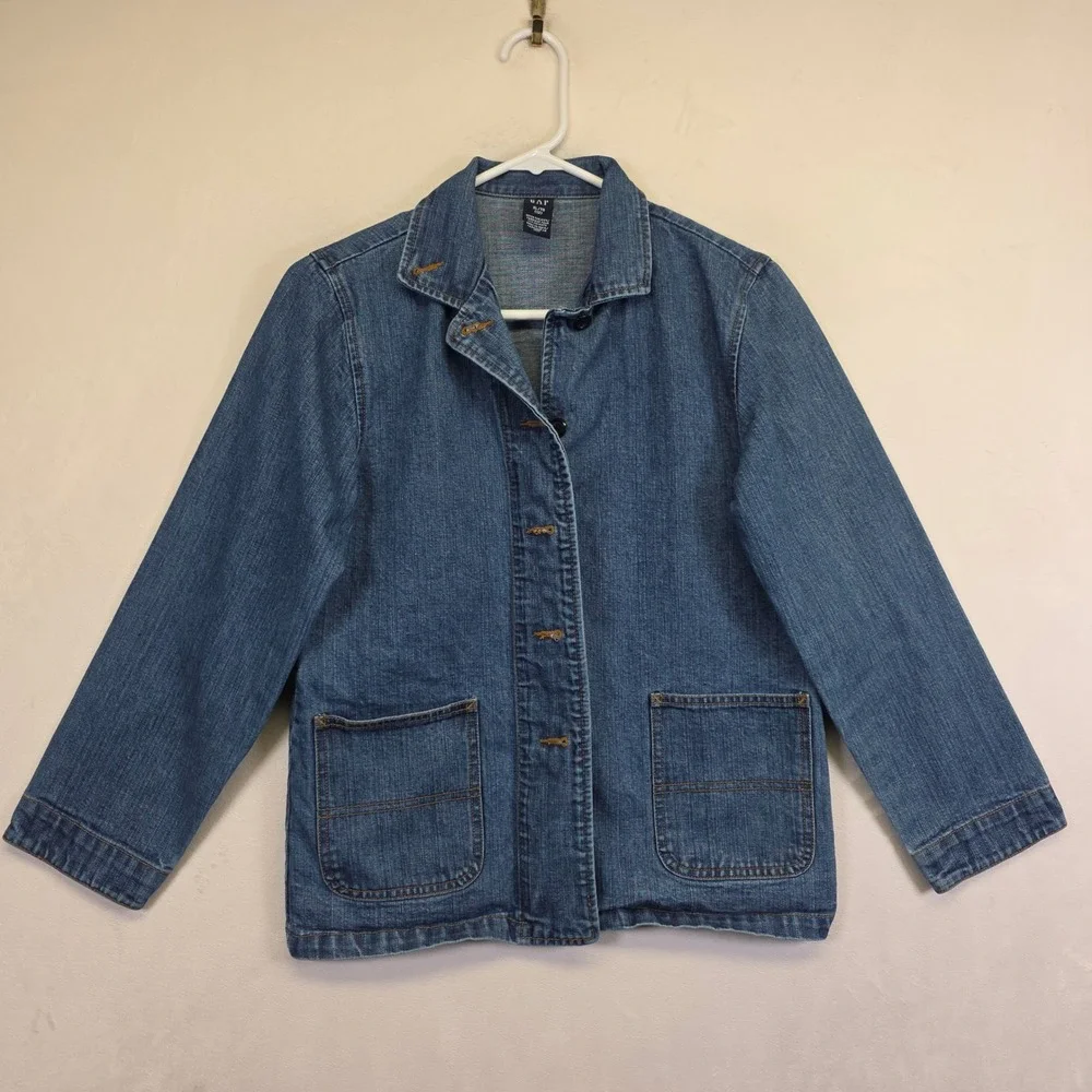 GAP‎ Denim Jacket Girls XL 12 Blue Y2K Preppy Classic School Minimalist Academia